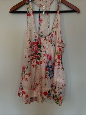 Silk  Floral Racerback Camisole in Pink and Blue coquette. Cottagecore Y2K